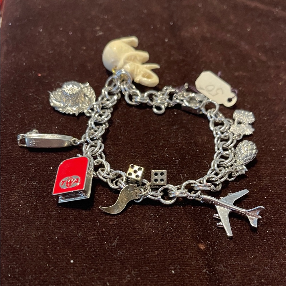 Silver Charm Bracelet with Red and Silver Accents